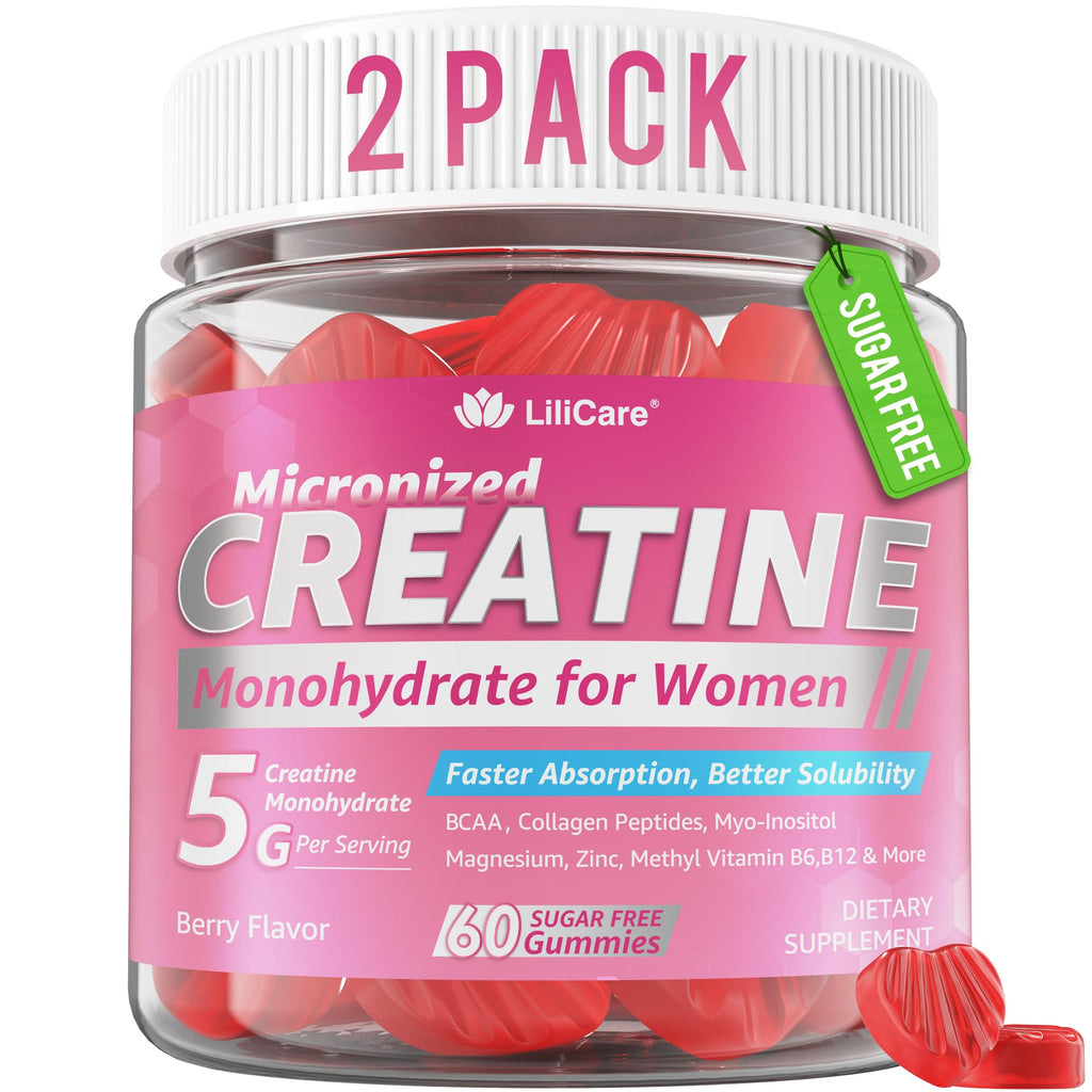 Creatine for Women Gummies, Micronized Creatine Monohydrate + Myo-Inositol, Collagen Peptides, BCAAs, Hyaluronic Acid, Vitamin B6 B12, Zinc for Enërgy, Föcus, Hörmonal Balance, Sugar Free, 120 Counts LILICARE Au supplements