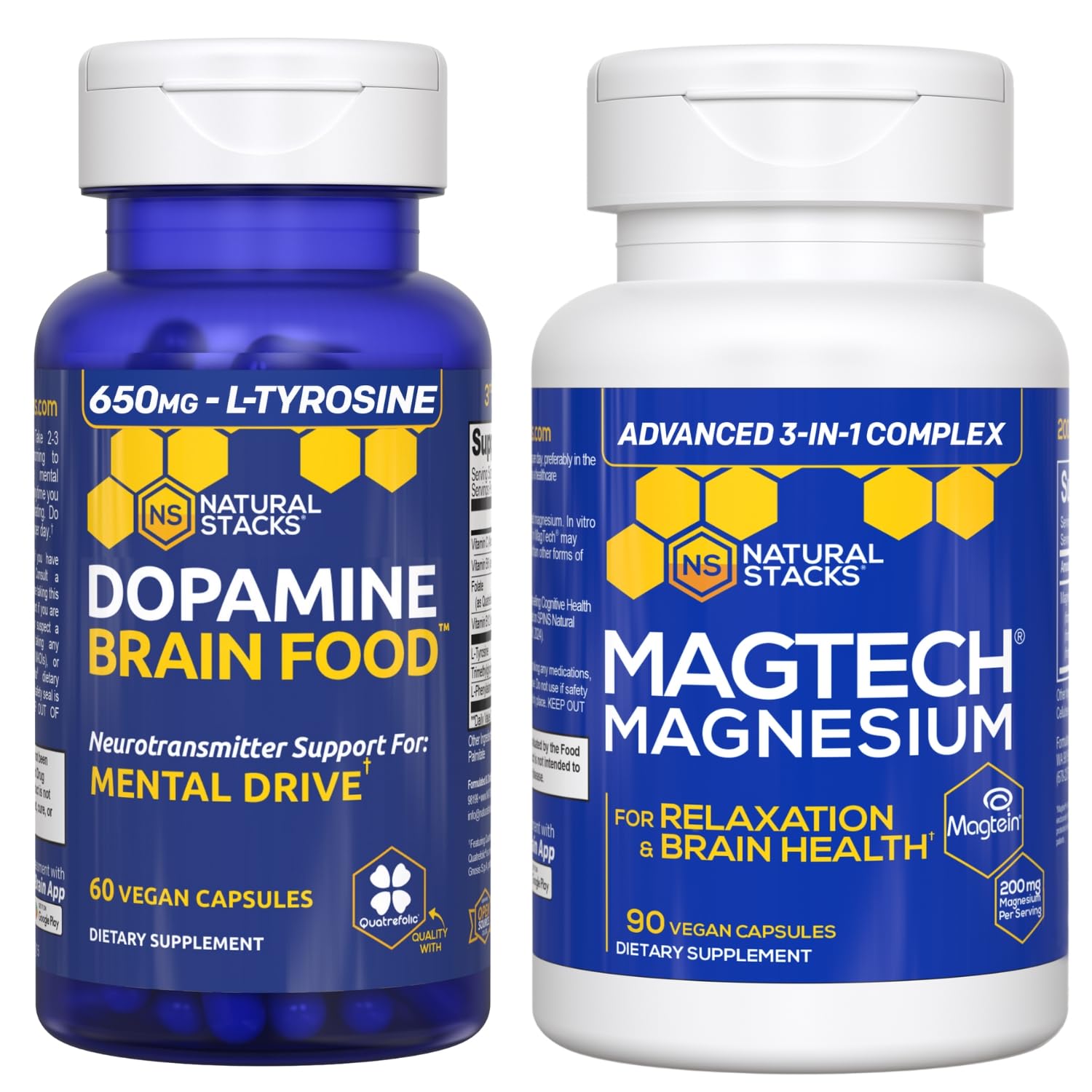 NATURAL STACKS Dopamine Brain Food + Magtech Magnesium Bundle - Chelated Magnesium Complex - Supports Brain Health & Mental Drive* - 150 Total Capsules NATURAL STACKS Au supplements
