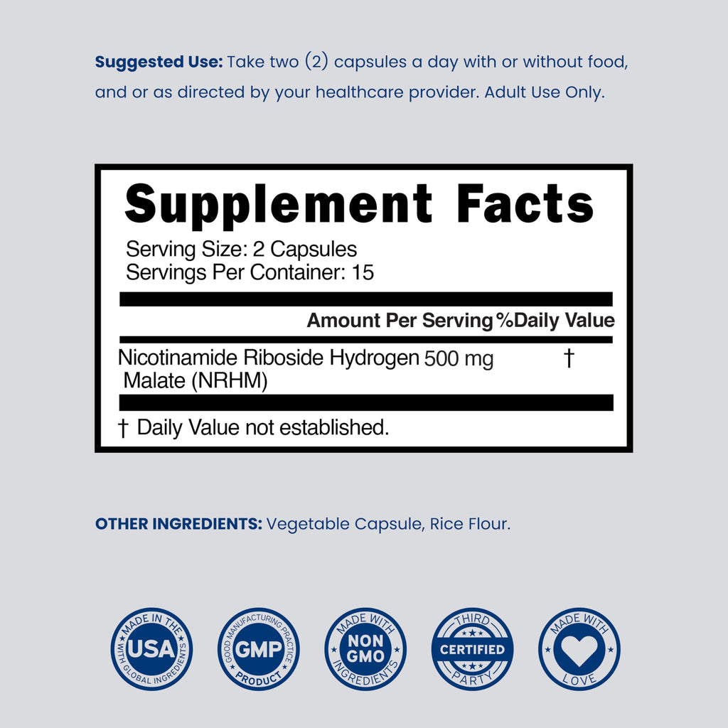 Nicotinamide Riboside 500mg (30 Count) NAD Supplement - NR Supplement For Women & Men to Support NAD+ Levels - NAD Booster - Third Party Tested - Vegan Safe, Non GMO & USA Made (30 Capsules) DORADO NUTRITION Au supplements