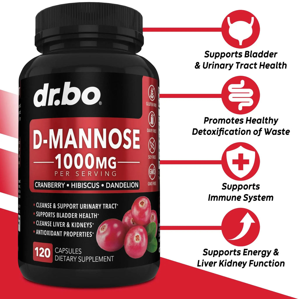 D Mannose Supplements for Women Pills - Natural D-Mannose 500mg Capsules, Cranberry DMannose Pills 1000mg Per Serving - Bladder Flush & Urinary Tract Cleanse Health Supplement - 120 Veg Capsules DR. BO Au supplements