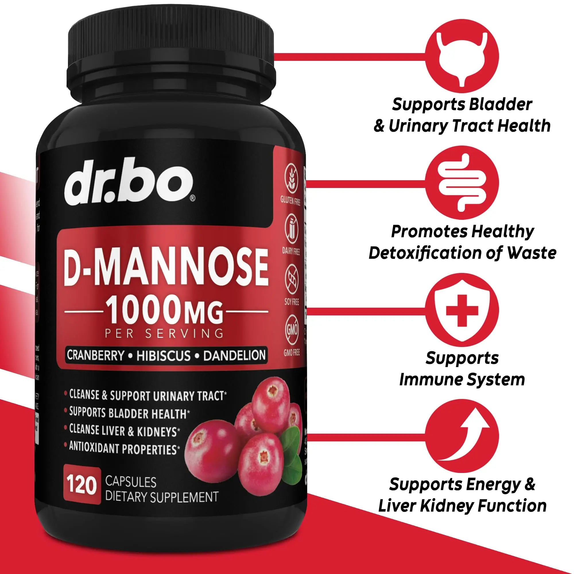 D Mannose Supplements for Women Pills - Natural D-Mannose 500mg Capsules, Cranberry DMannose Pills 1000mg Per Serving - Bladder Flush & Urinary Tract Cleanse Health Supplement - 120 Veg Capsules DR. BO Au supplements