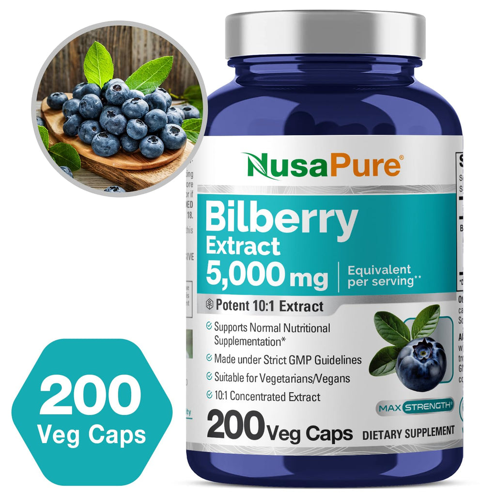 NusaPure Bilberry Extract 5,000mg 200 Vegetarian caps (Non-GMO, Vegan) NusaPure Au supplements