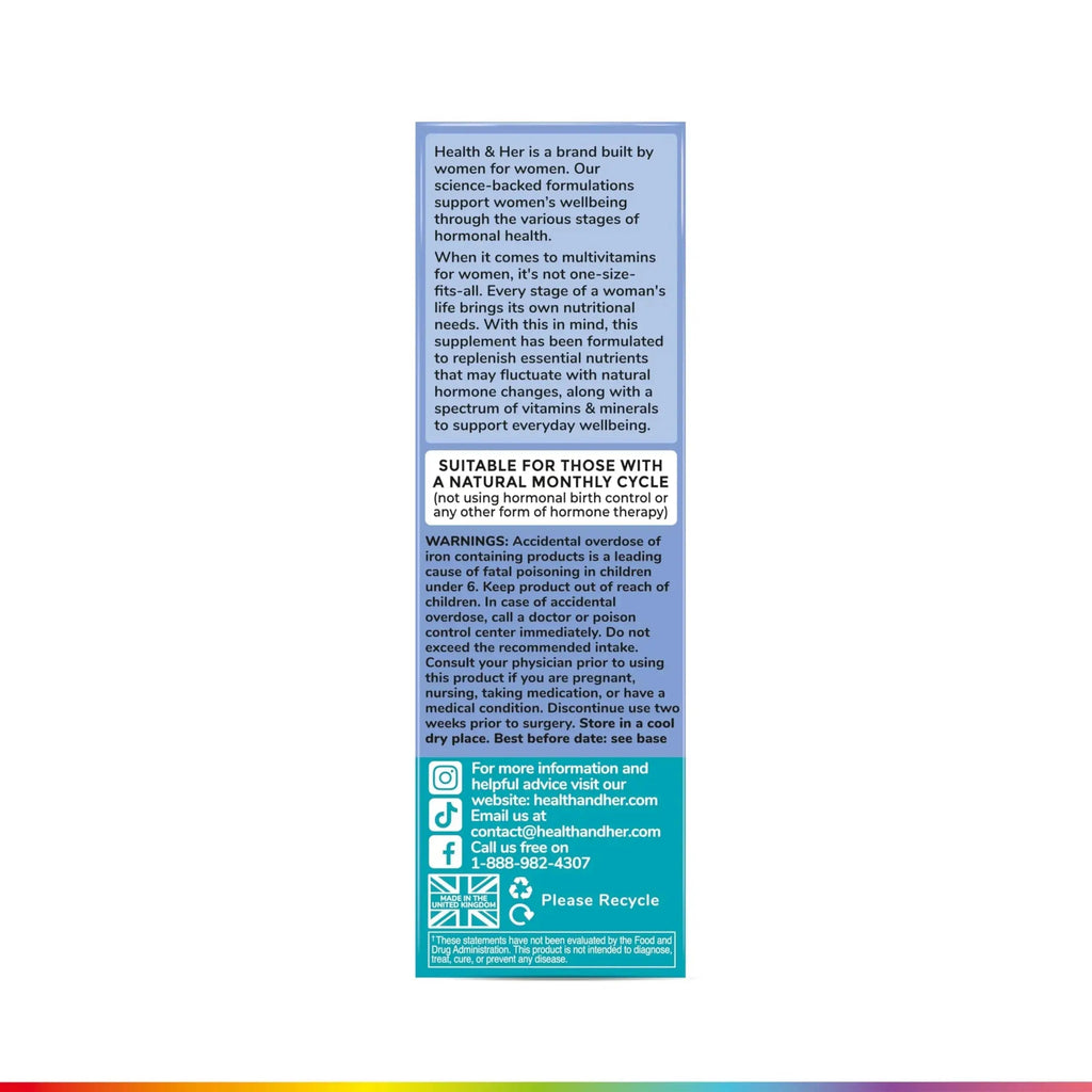 Health & Her Multivitamin for Women with Monthly Natural Cycles - Supplements for Women - Nutrition and Wellbeing Support for Menstrual Cycle Health and Her Au supplements