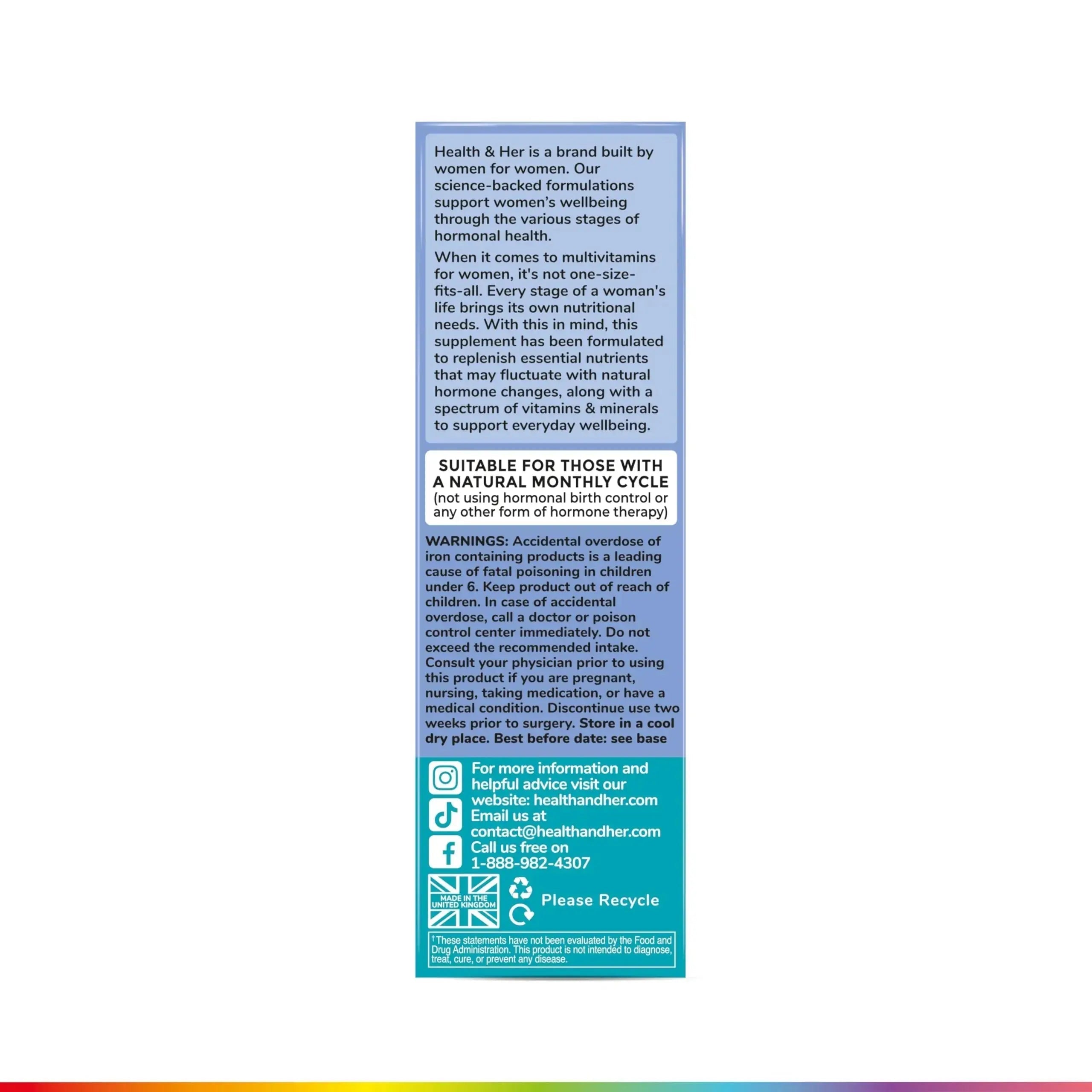 Health & Her Multivitamin for Women with Monthly Natural Cycles - Supplements for Women - Nutrition and Wellbeing Support for Menstrual Cycle Health and Her Au supplements