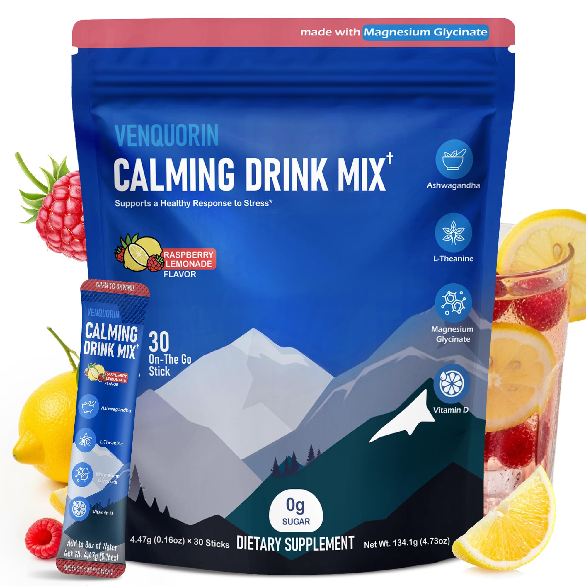 VENQUORIN Super Cortisol Calm Supplement Drink Powder for Women & Men with Magnesium Glycinate, Ashwagandha, L-Theanine & Vitamin D3 | Relaxation & Mood Support | Sugar Free, Vegan, 30 Servings VENQUORIN Au supplements