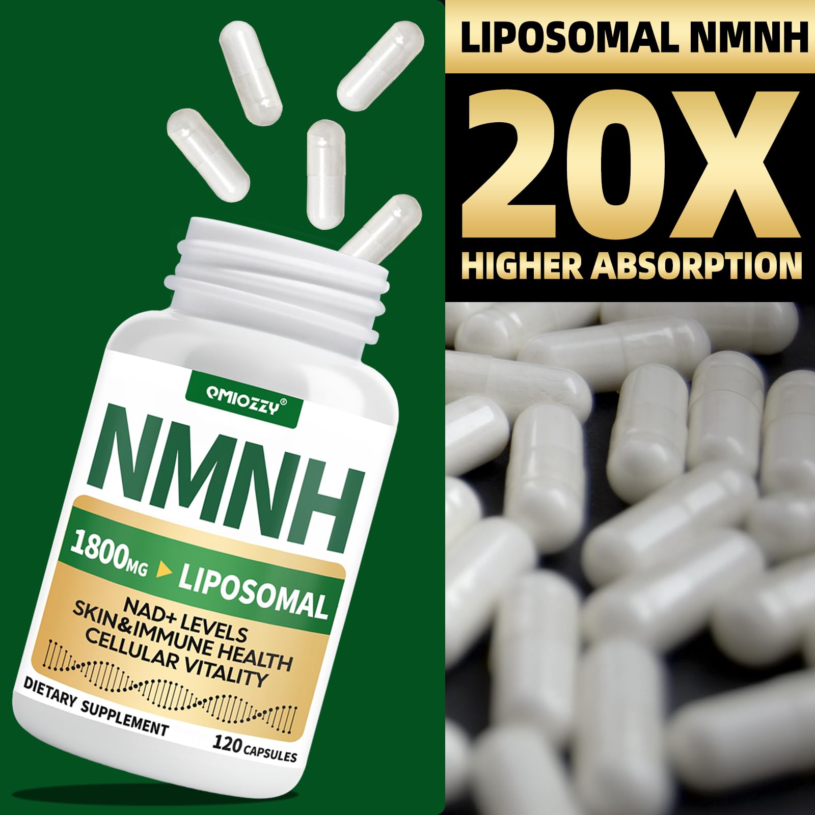 NMNH Supplement 1000mg - Nicotinamide Mononucleotide Alternative, Boost NAD+ with Liposomal Resveratrol & Nicotinamide Riboside NR, for Healthy Cellular, Aging, Energy, 120 Vegan Non-GMO Capsules Qmiozzy Au supplements