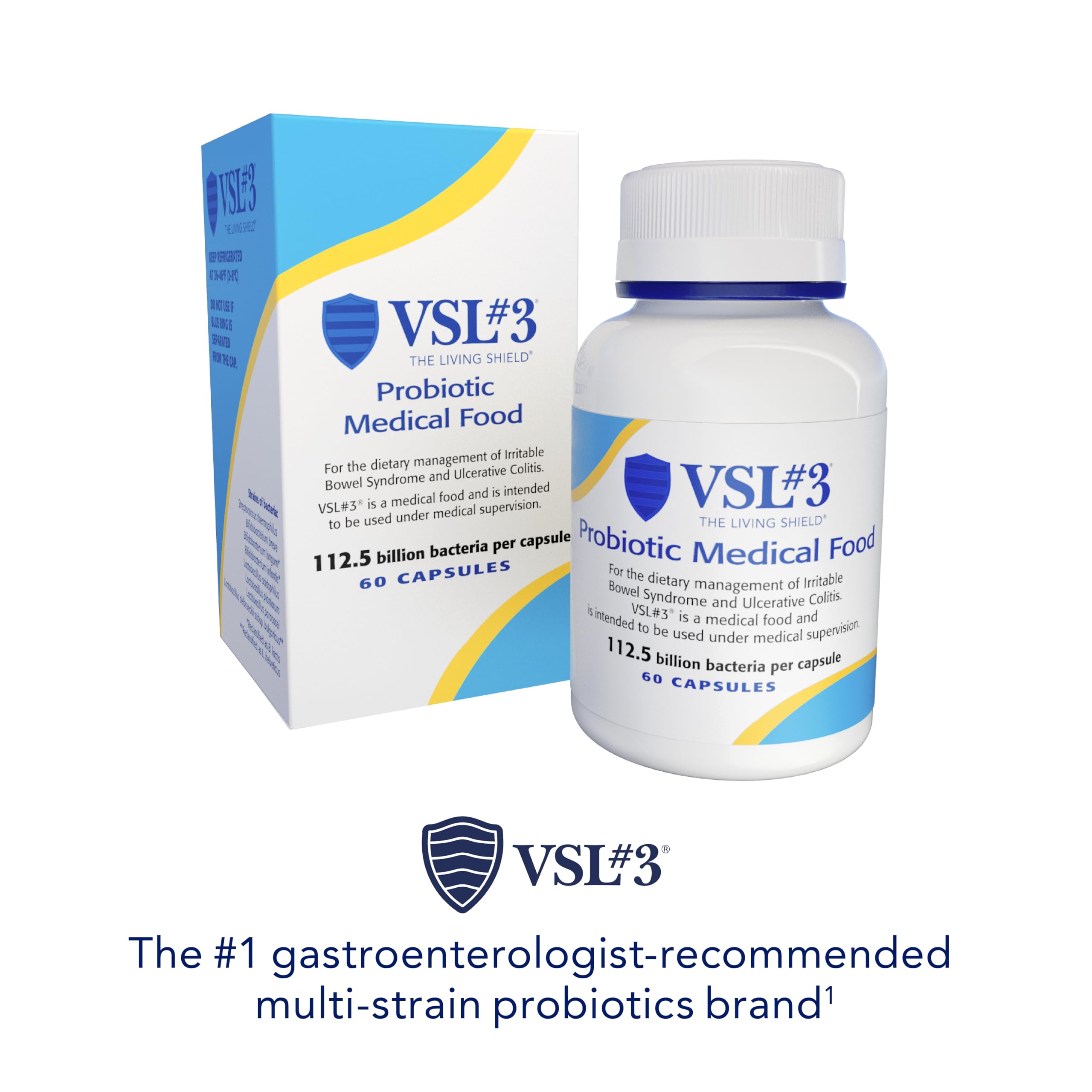 VSL#3® Probiotics for Digestive Health, IBS & UC Symptoms - 112.5B CFUs, High-Potency, Multi-Strain, Live, Refrigerated Probiotic, Medical Food for Gut Health Support in Men & Women, 60 Capsules VSL #3 Au supplements