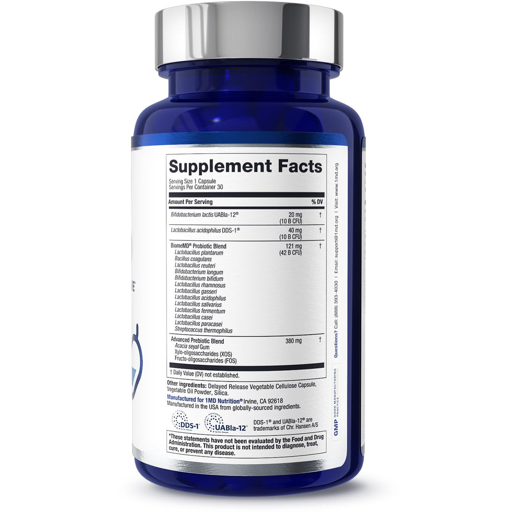 1MD Nutrition BiomeMD Probiotics | 62 Billion CFUs, 15 Comprehensive Strains - Pro & Prebiotics | Doctor-Formulated for Digestive Health & Immune Support | 30 Capsules 1MD Nutrition Au supplements