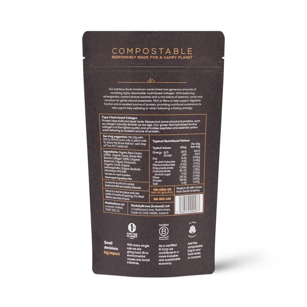 Ancient + Brave - Cacao + Collagen Powder 250g - Peruvian Raw Cacao Hot Chocolate with Grass Ancient + Brave Au supplements