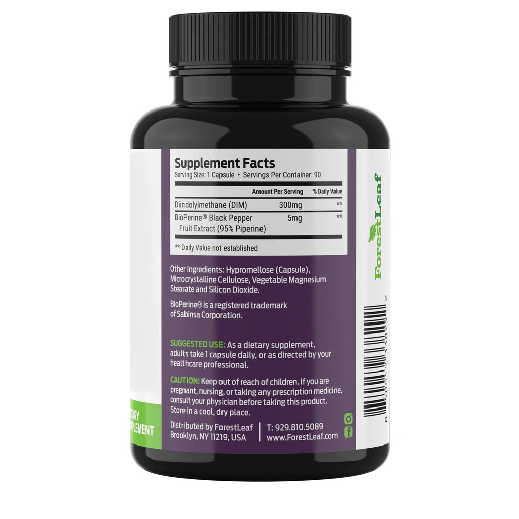 ForestLeaf DIM Supplement - 300mg DIM Estrogen Supplement for Women/Men - Diindolylmethane with BioPerine Black Pepper - Support for Detox, Metabolism, Hormone Balance & Menopause - 90 Caps ForestLeaf Au supplements