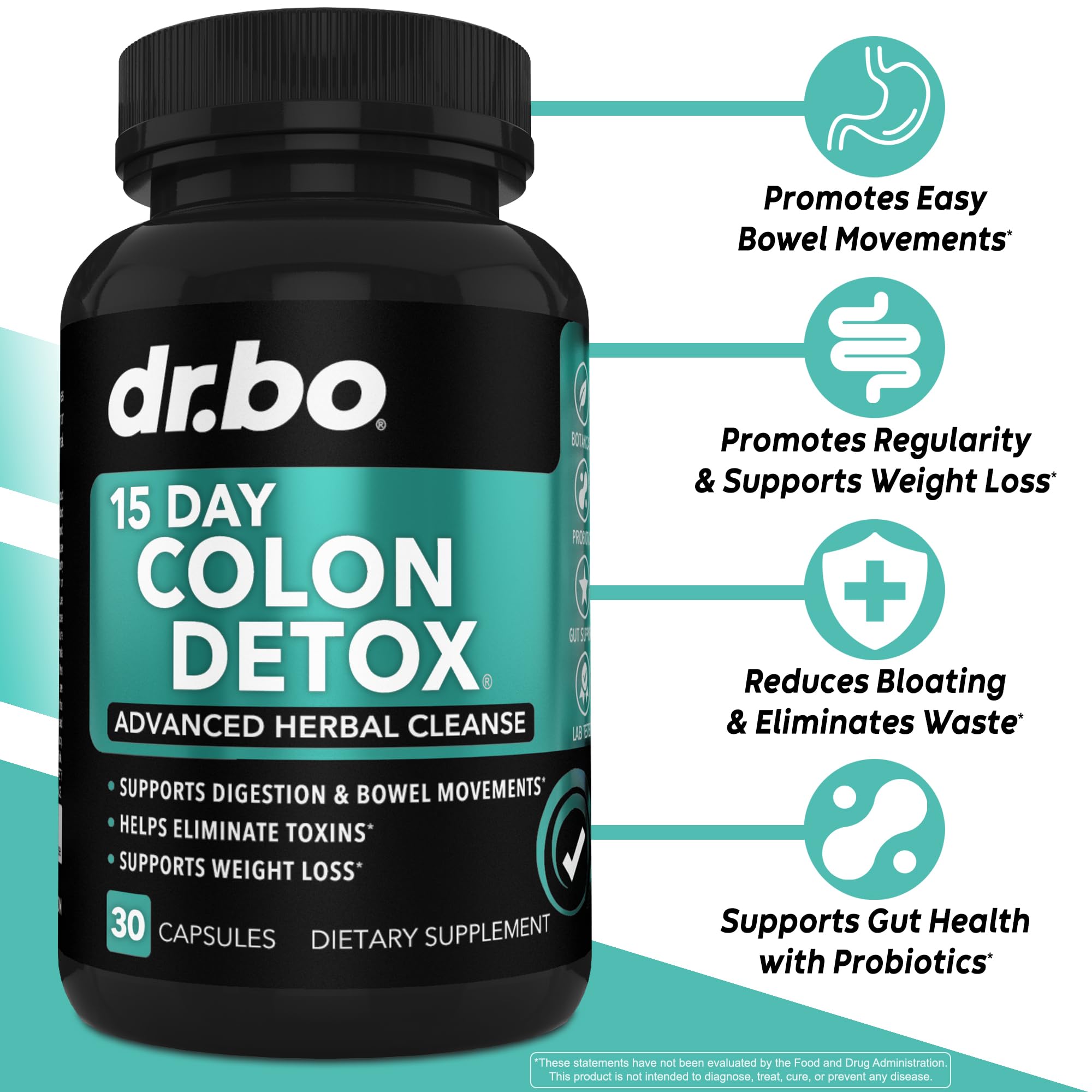 Colon Cleanser Detox for Weight Flush - 15 Day Intestinal Cleanse Pills & Probiotic - Fast Natural Laxative for Constipation Relief - Bowel Movement Supplements for Stomach Bloating, Gut Loss Support DR. BO Au supplements