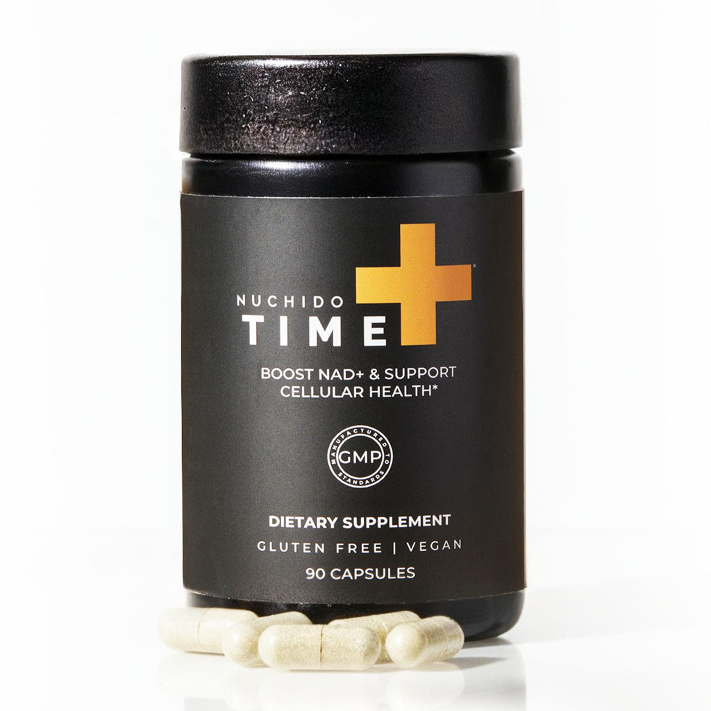 Nuchido Time+ NAD Supplement for Men & Women - Advanced Formula for Healthy Aging, Energy, Focus, Cellular Health & Longevity - Nicotinamide, Alpha Lipoic Acid, Quercetin - 90 Capsules Nuchido Time+ Au supplements