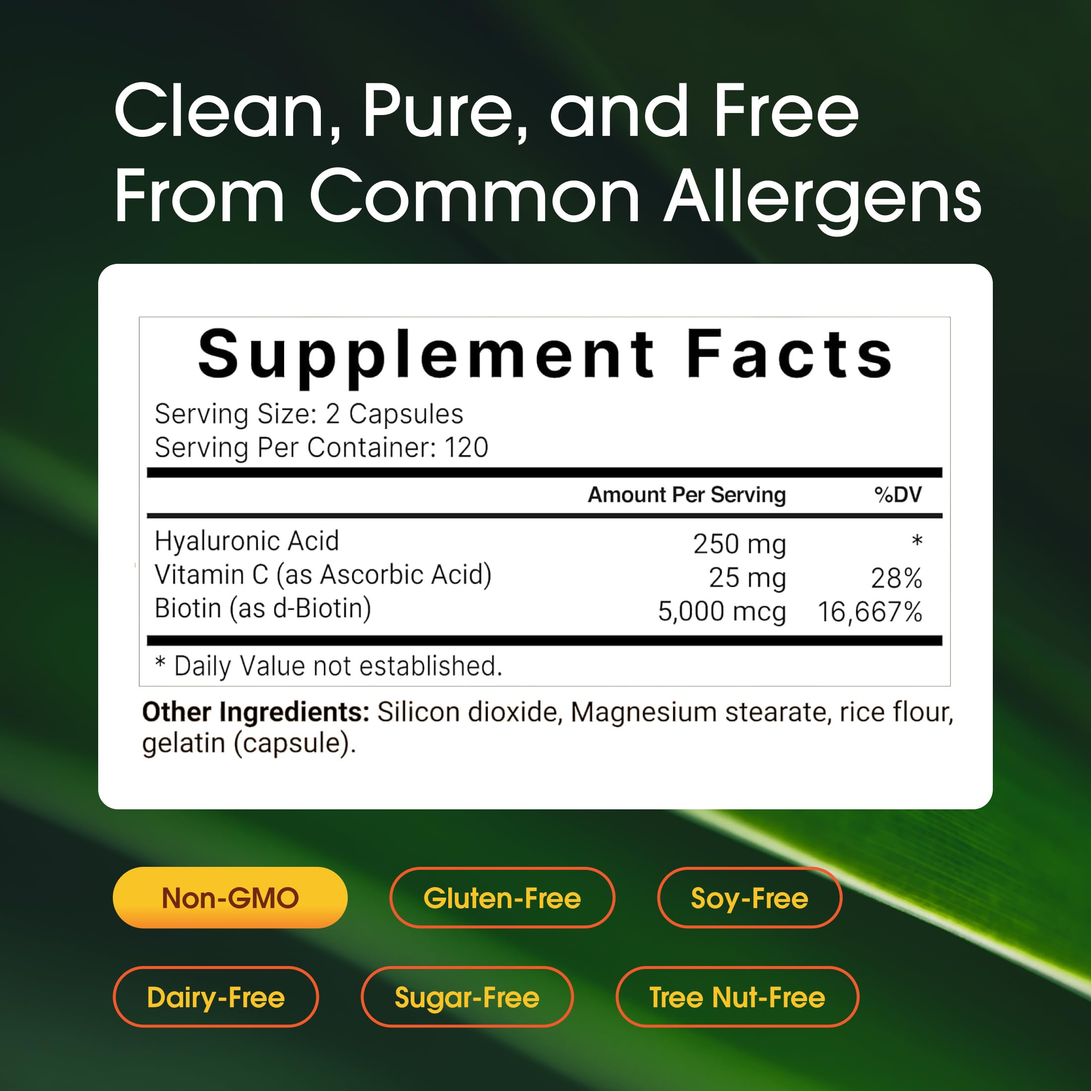 NatureBell Hyaluronic Acid 250mg - 240 Capsules - 250mg Hyaluronic Acid, 5000mcg Biotin & 25 mg Vitamin C - Supports Skin
