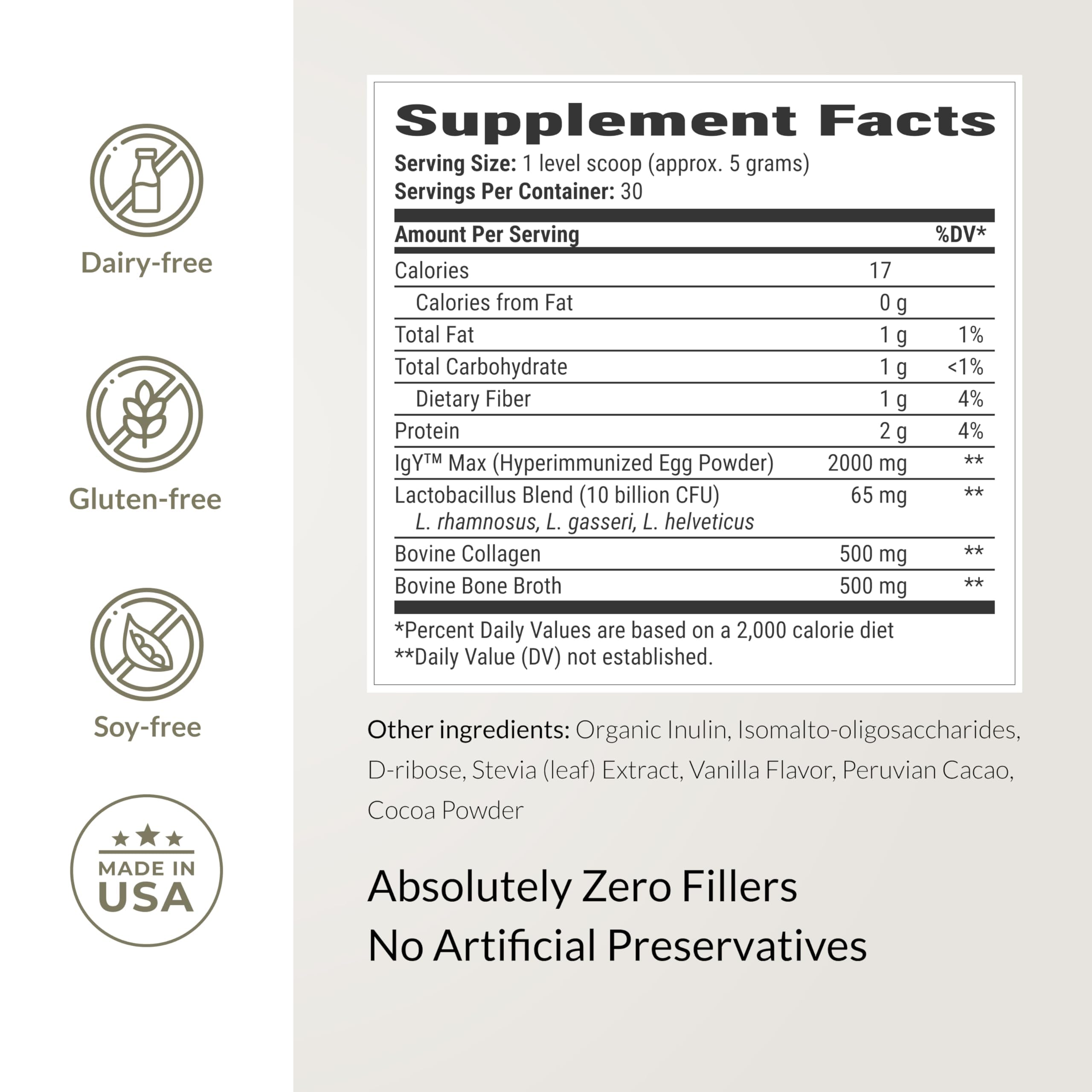 Microbiome Breakthrough Gut Support Powder Chocolate Flavor With Lactobacillus Strains, Bone Broth & Collagen Source of L-Glutamine Supports Digestive Comfort, Gas & Bloating Relief 30 Servings*