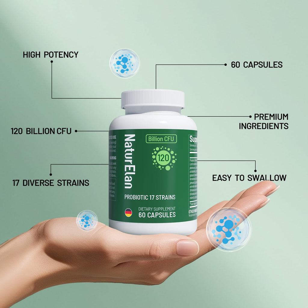 Probiotics for Women & Men - 120 Billion CFU, 17 Powerful Strains for Gut Health, Immunity & Fast Bloating Relief, Third - Party Tested, Non-GMO & Vegan Probiotics Formula for Digestive Health, 60 CT NaturElan Au supplements