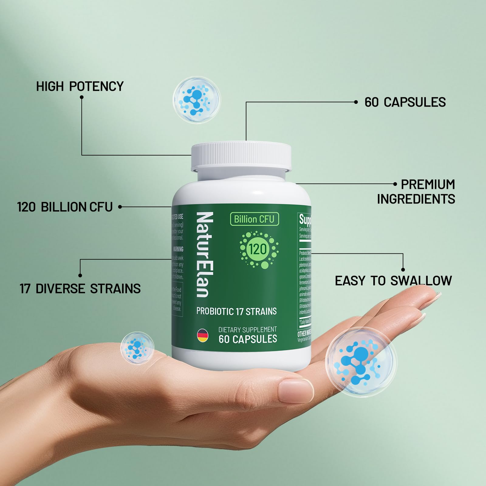 Probiotics for Women & Men - 120 Billion CFU, 17 Powerful Strains for Gut Health, Immunity & Fast Bloating Relief, Third - Party Tested, Non-GMO & Vegan Probiotics Formula for Digestive Health, 60 CT NaturElan Au supplements