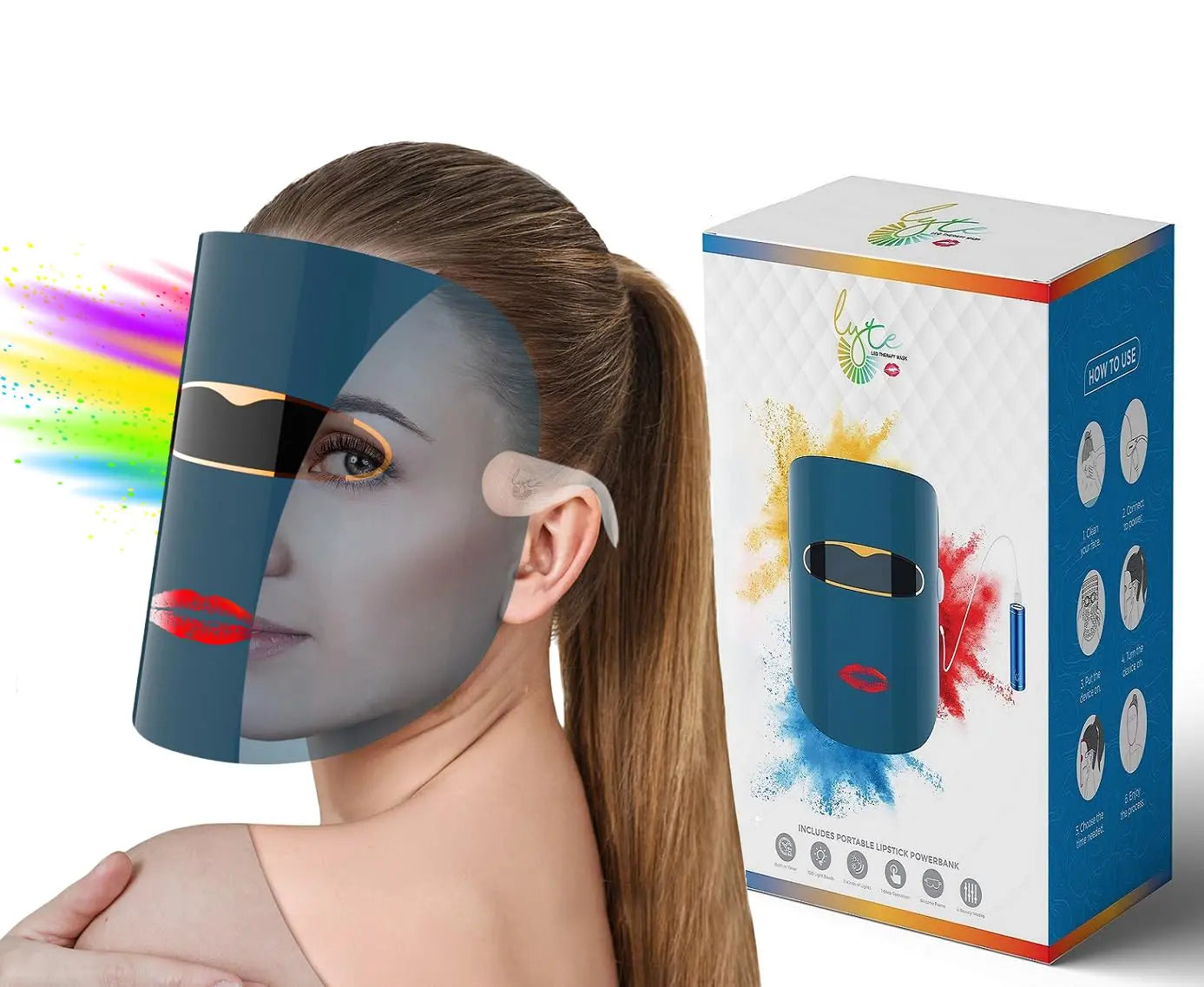 Lyte Wireless LED Light Therapy Mask Red Blue Amber 3 Color Light Weight| Includes Power Lift Care Au supplements