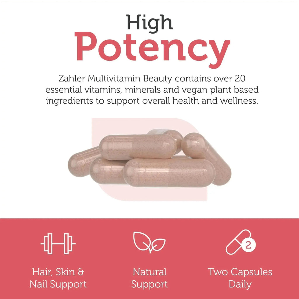 Zahler Multivitamin Beauty + Skin Hair and Nails Support, Multivitamin for Women and Men with Iron, Certified Kosher, 60 Capsules Zahler Au supplements