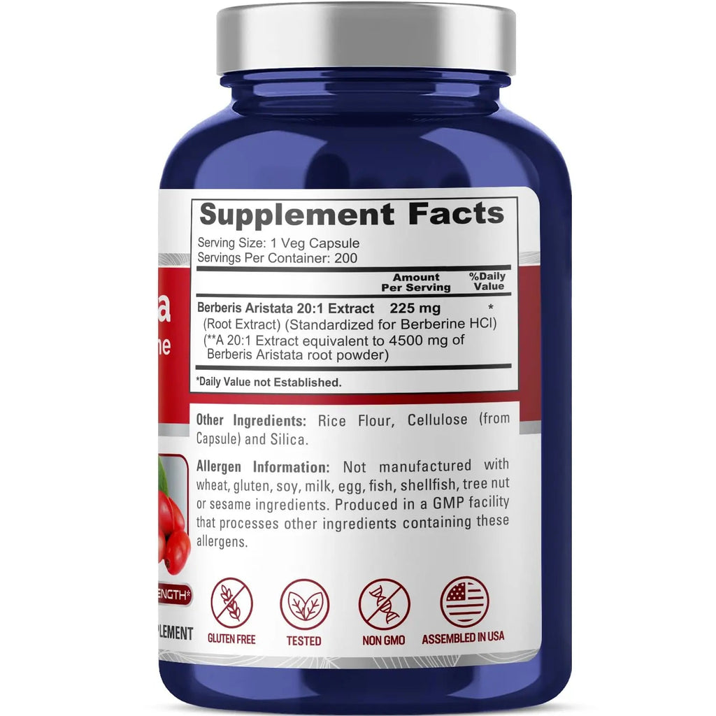 NusaPure Berberine HCI 4500 mg - 200 Veggie Caps - 6 Months Supply - (100% Vegetarian NusaPure Au supplements