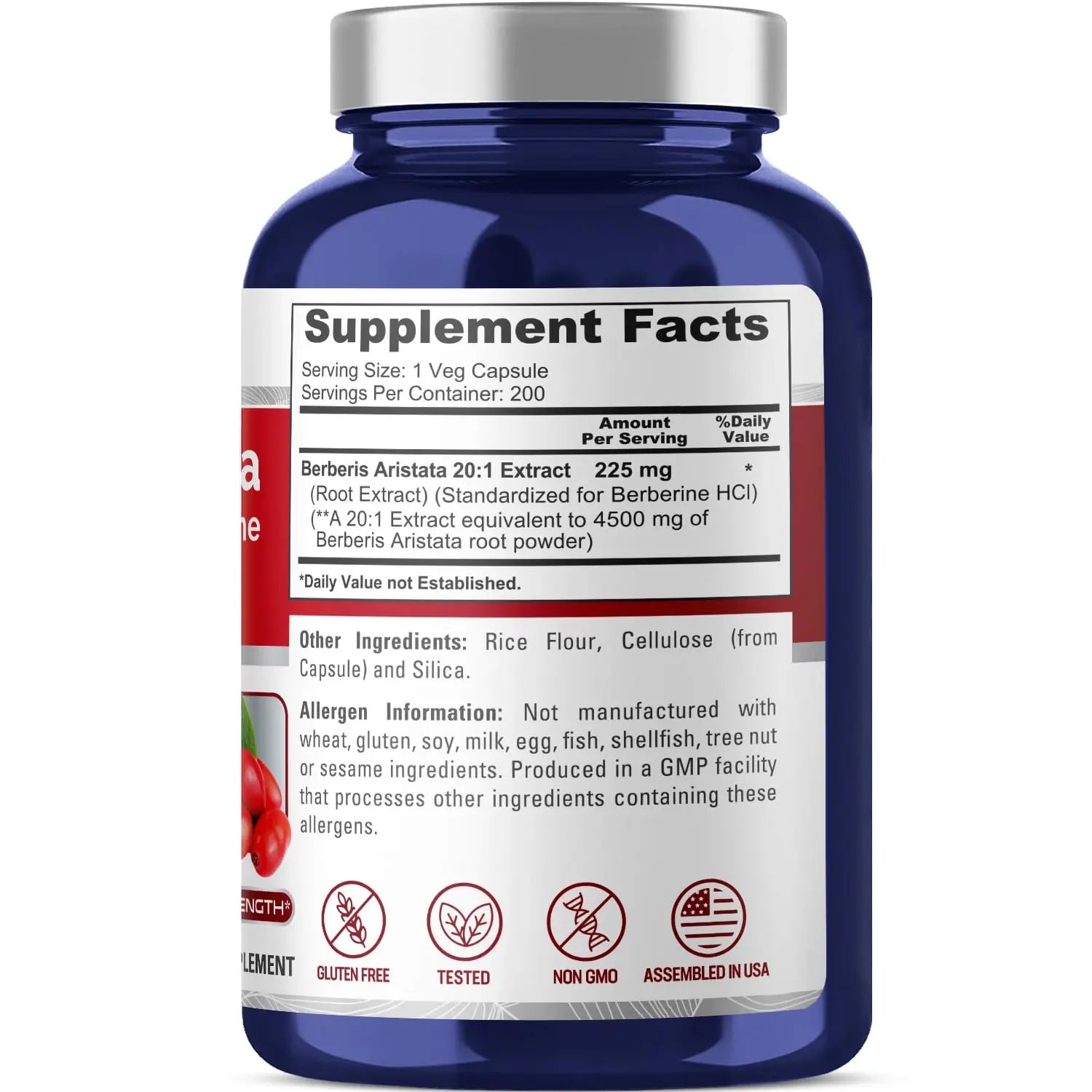 NusaPure Berberine HCI 4500 mg - 200 Veggie Caps - 6 Months Supply - (100% Vegetarian NusaPure Au supplements