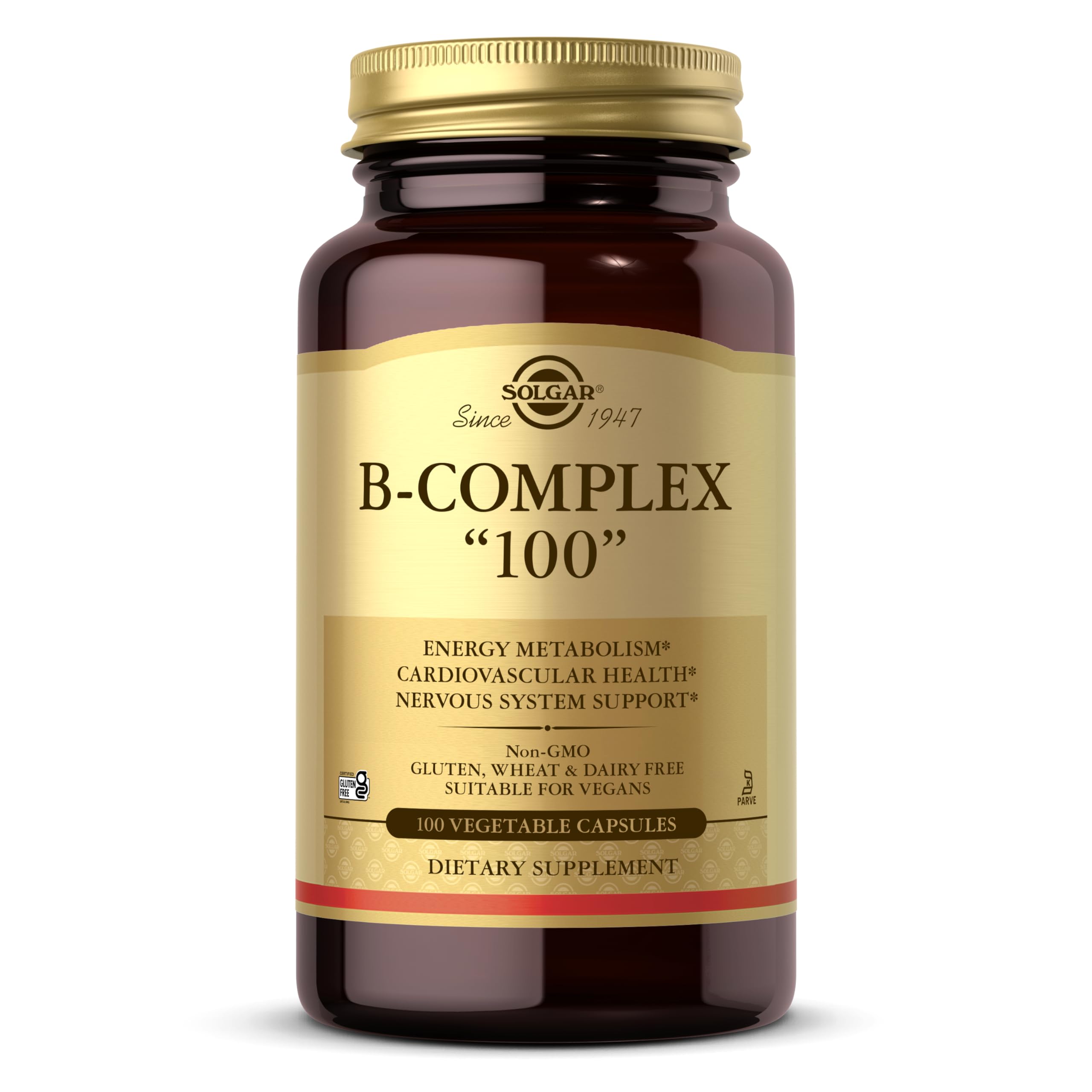 Solgar B-Complex "100", 100 Vegetable Capsules - Nervous System Support - Supports Energy Metabolism - Non-GMO, Vegan, Gluten Free,