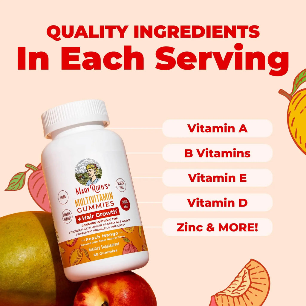 MaryRuth's Multivitamin + Hair Growth Gummies | with Lustriva® | Biotin 10000mcg | B Vitamins | Formulated for Thicker Hair, Wrinkles, Fine Line MARYRUTH'S Au supplements