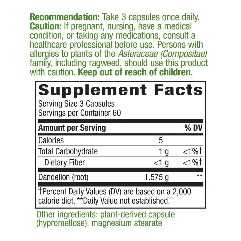 Nature's Way Dandelion Root Diuretic Herb* 525 mg per Capsule Non-GMO Nature's Way Au supplements