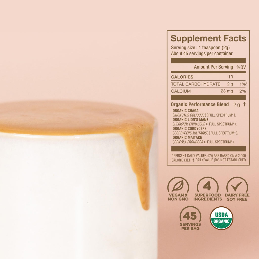Laird Superfood Organic Performance Mushroom Blend with Chaga, Cordyceps, Lion's Mane and Maitake for Energy