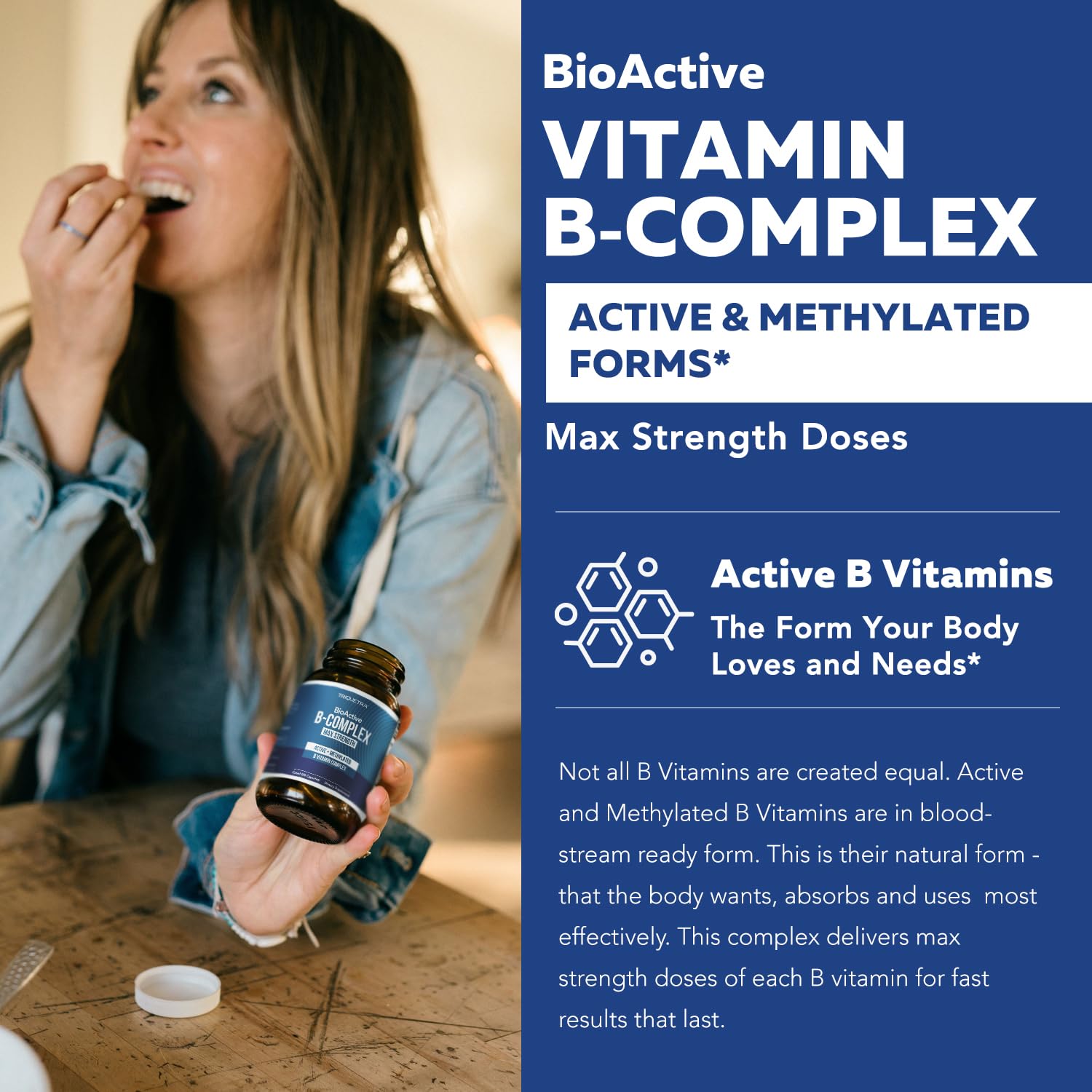 BioActive Vitamin B Complex - Blood Stream Ready, Methylated B Complex - Featuring Methylfolate, 3 BioActive Forms of B12, BenfoPure® B1 & Pantesin