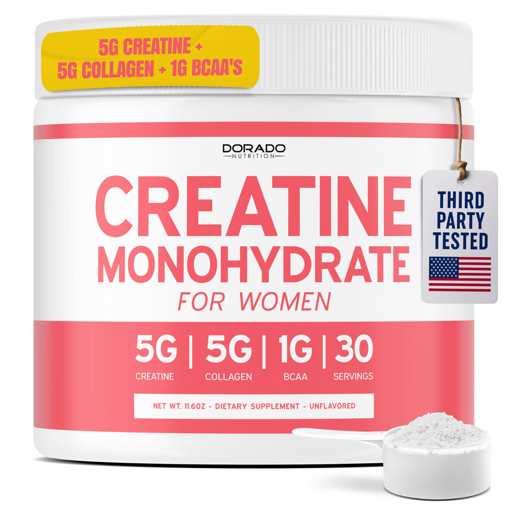 Creatine for Women | Creatine Monohydrate Powder 5G + 5000mg Collagen + 1000mg BCAA 2:1:1 Powder (30 Serving) Support Glutes, Lean Muscles, Recovery, Energy & Stamina Non-GMO, Gluten Free - USA Made DORADO NUTRITION Au supplements
