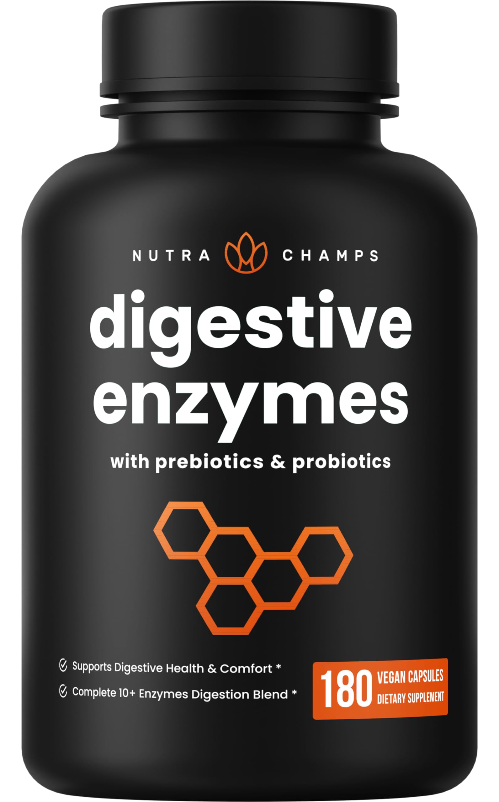 NutraChamps Digestive Enzymes with Probiotics and Prebiotics for Women & Men - 180 Vegan Capsules with Bromelain for Bloating & Optimal Gut Health