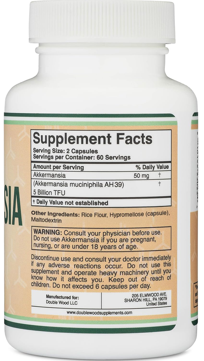 Akkermansia Probiotic and Postbiotic (Increases GLP-1 Production) 120 Capsules, 50mg per Serving (Third Party Tested to 5 Billion TFU per Serving, 50 Billion CFU per Gram) by Double Wood Double Wood Supplements Au supplements