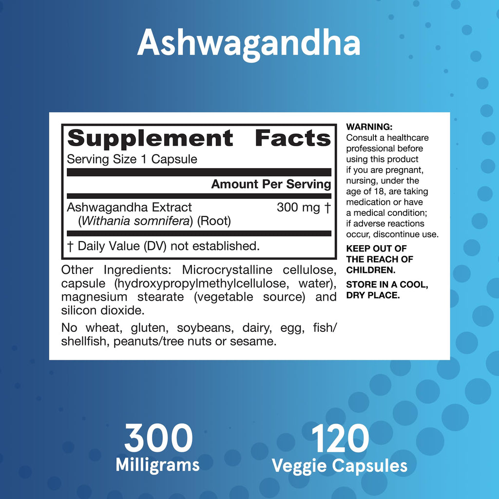 Jarrow Formulas Ashwagandha Capsules, 300 mg Supplement Supports Normalized Resistance to Mental and Physical Stress, 120 Veggie Capsules, 60 Day Supply Jarrow Formulas Au supplements