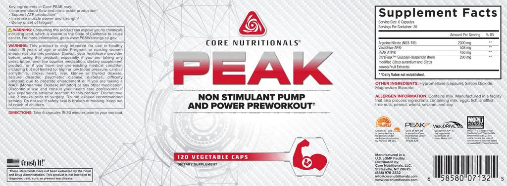 Core Nutritionals Peak, Non-Stimulant Preworkout with VasoDrive-AP and Peak ATP Core Nutritionals Au supplements
