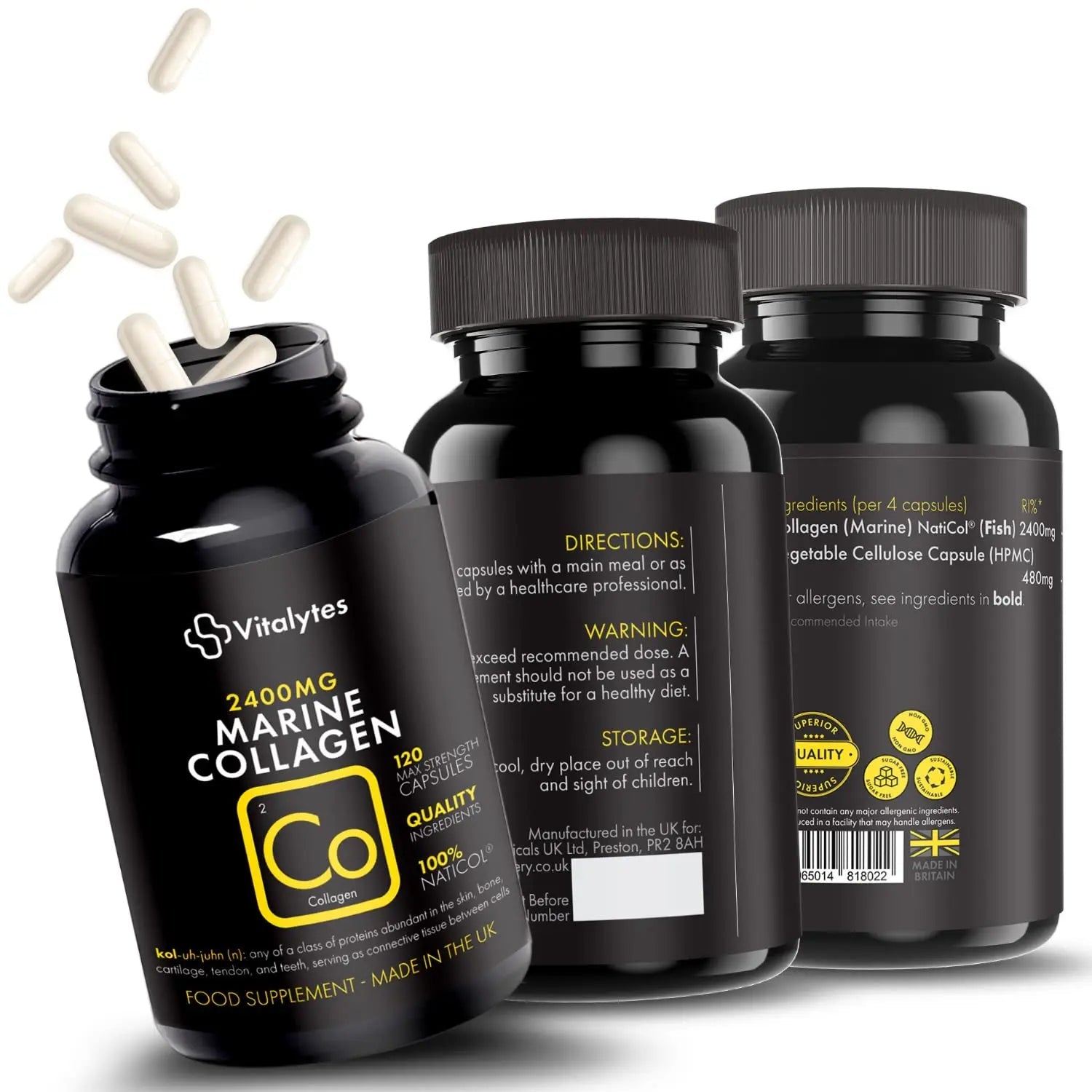Vitalytes Marine Collagen Supplement 2400mg | 120 Marine Collagen Capsules Made in The UK Vitalytes Au supplements