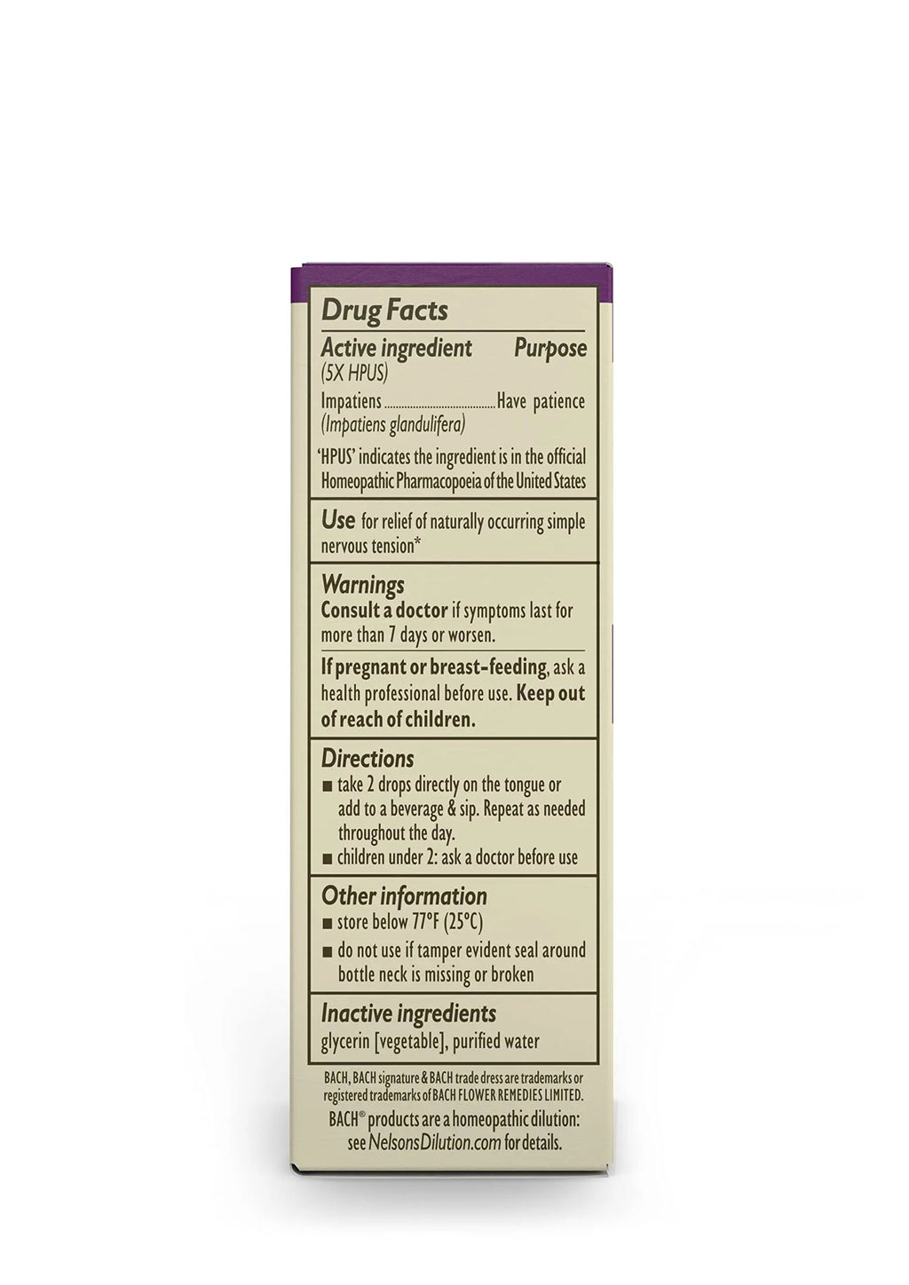 Bach Original Flower Remedies, Impatiens for Patience (Non-Alcohol Formula), Natural Homeopathic Bach Au supplements