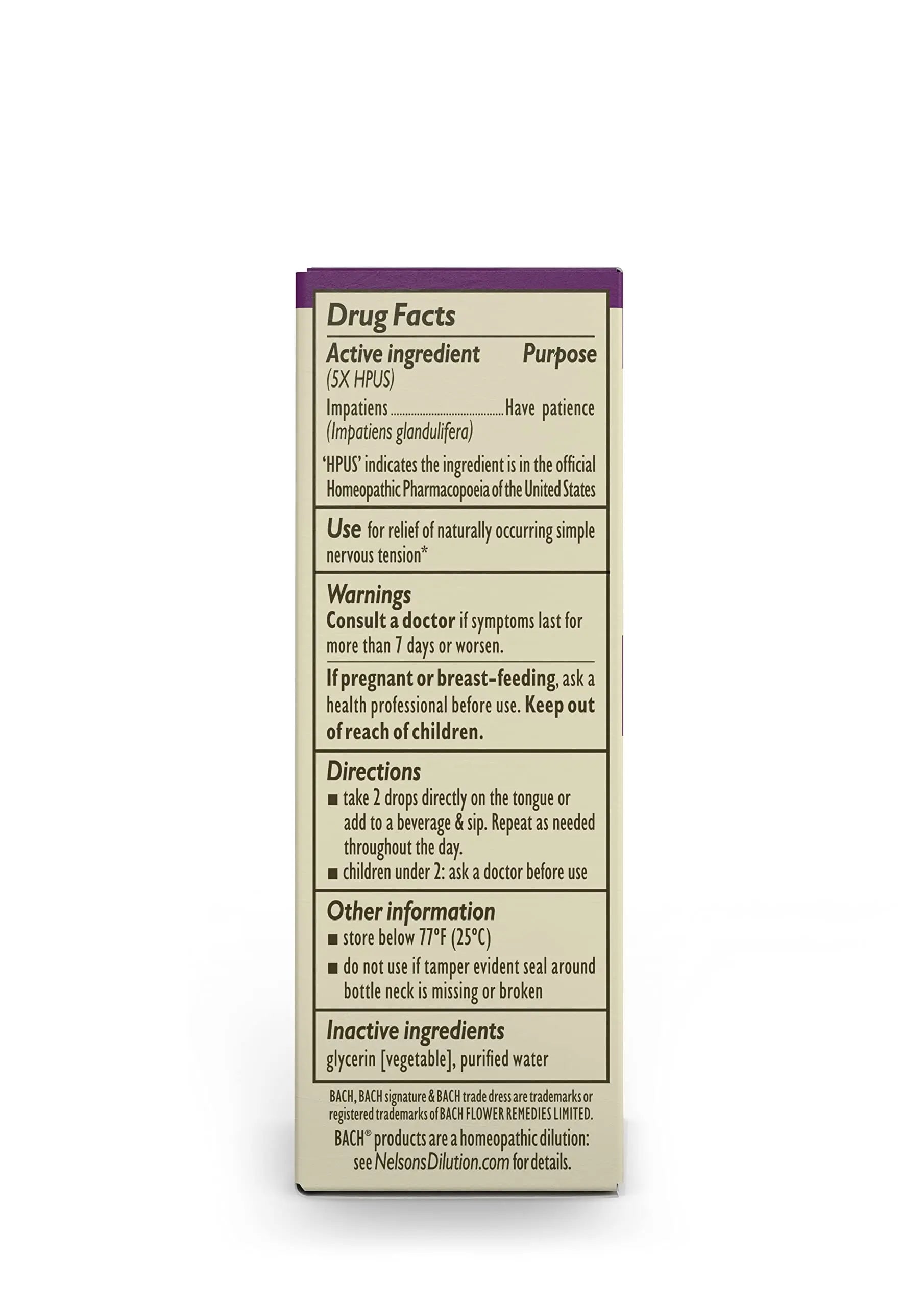 Bach Original Flower Remedies, Impatiens for Patience (Non-Alcohol Formula), Natural Homeopathic Bach Au supplements
