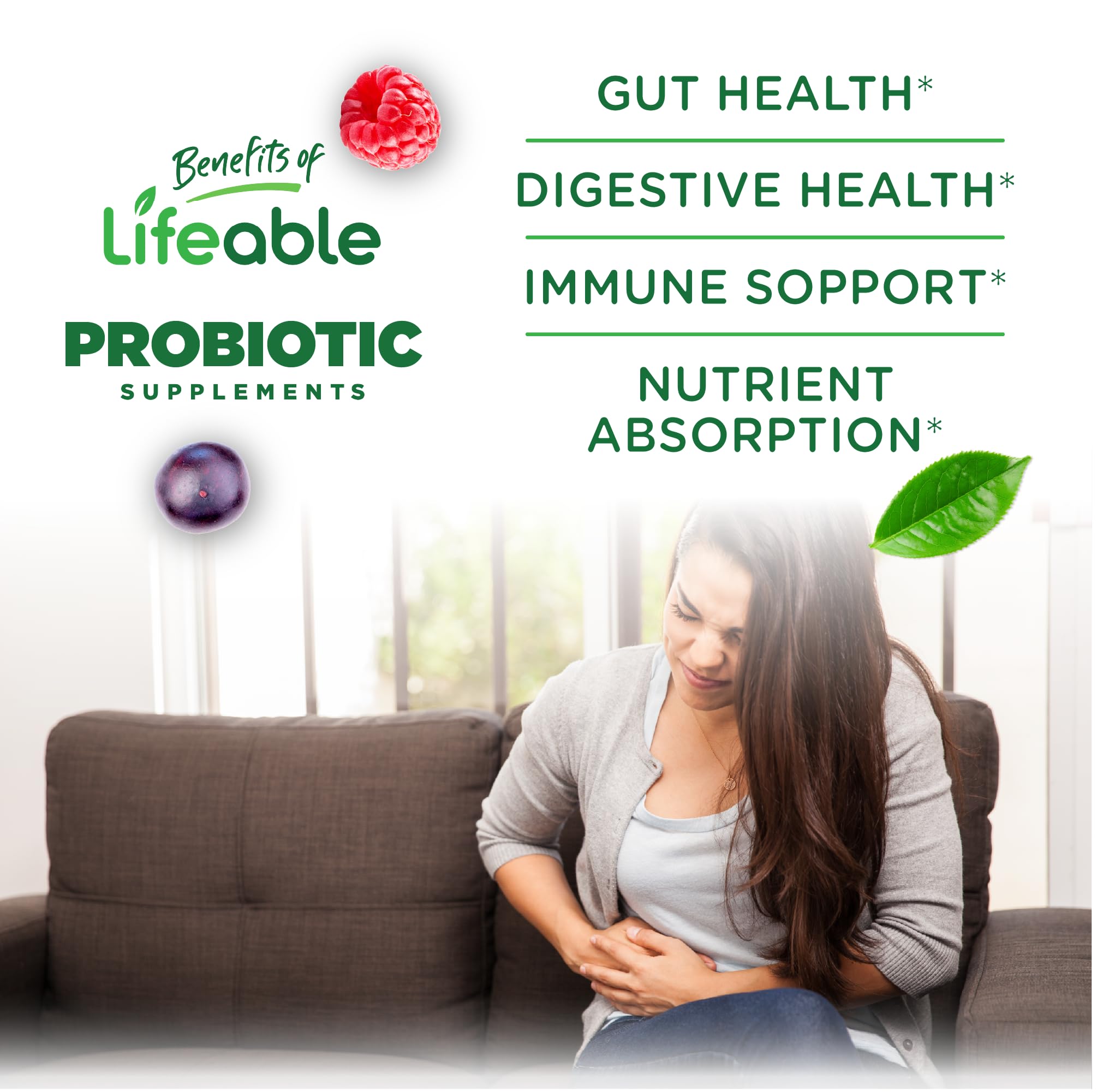Lifeable Sugar Free Probiotics with Prebiotics Fiber – Great Tasting Natural Flavor Gummy Supplement – Keto Friendly Chewable – for Gut Health and Immune Support