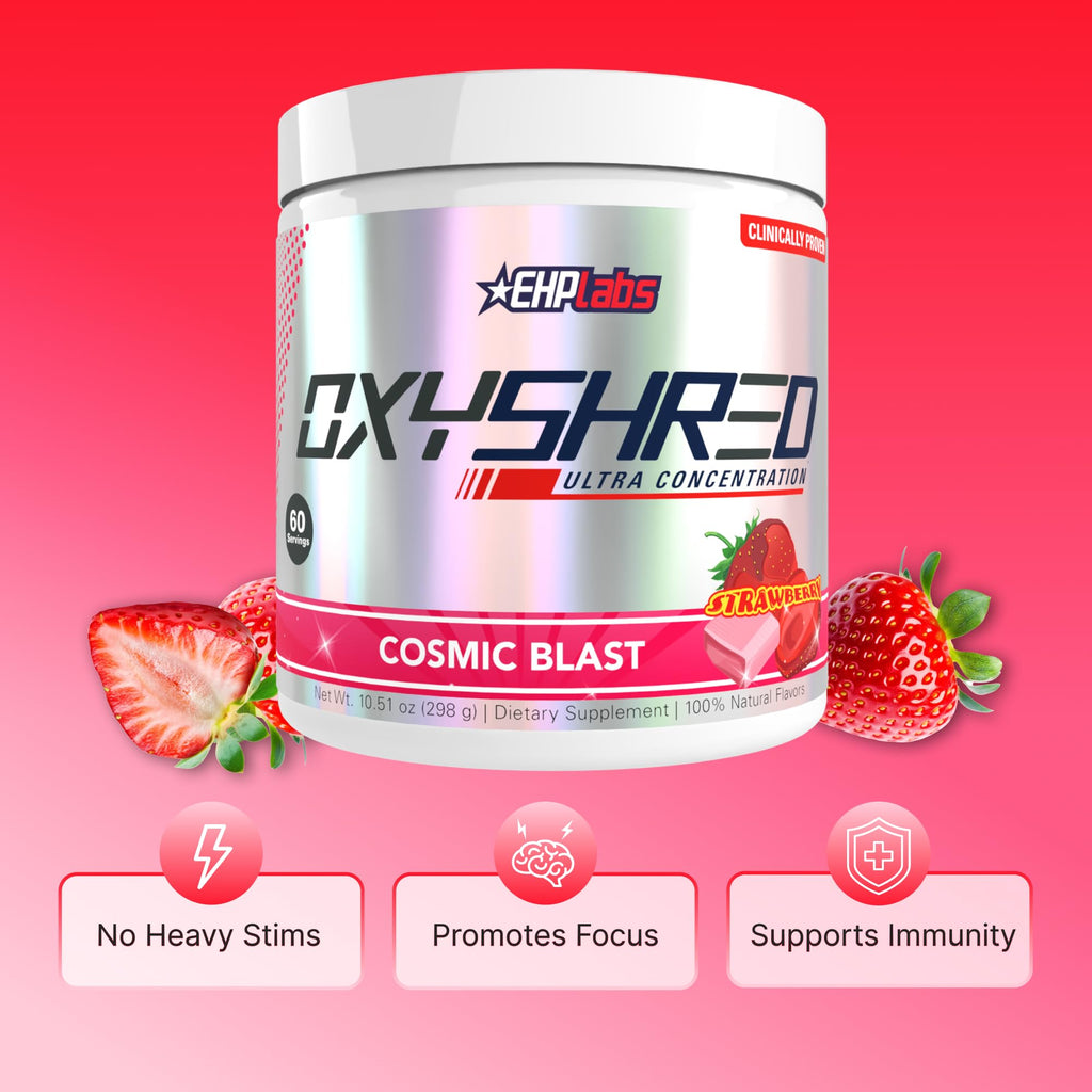 EHP Labs OxyShred Pre Workout Powder - Preworkout Powder with L Glutamine & Acetyl L Carnitine, Energy Boost Drink - Cosmic Blast, 60 Servings