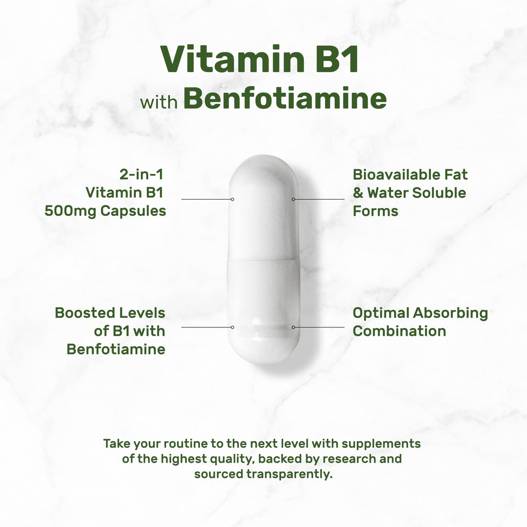 DEAL SUPPLEMENT Vitamin B1 500mg with Benfotiamine, 240 Capsules – 2 in 1 Enhanced Formula – Fat & Water Soluble Thiamine B1 Supplement