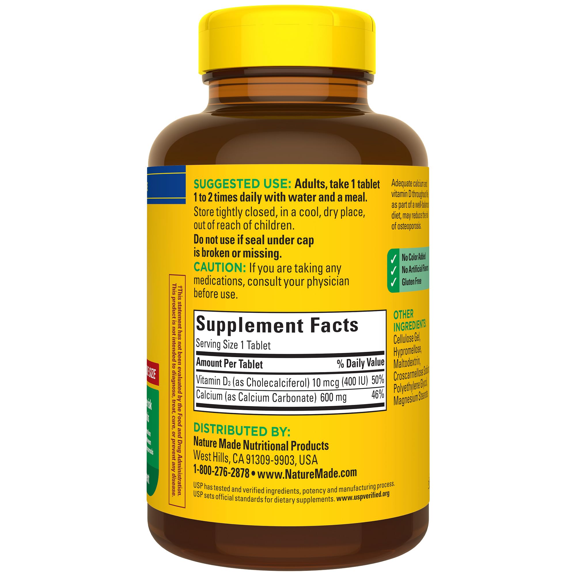Nature Made Calcium 600 mg with Vitamin D3, Dietary Supplement for Bone Support, 220 Tablets