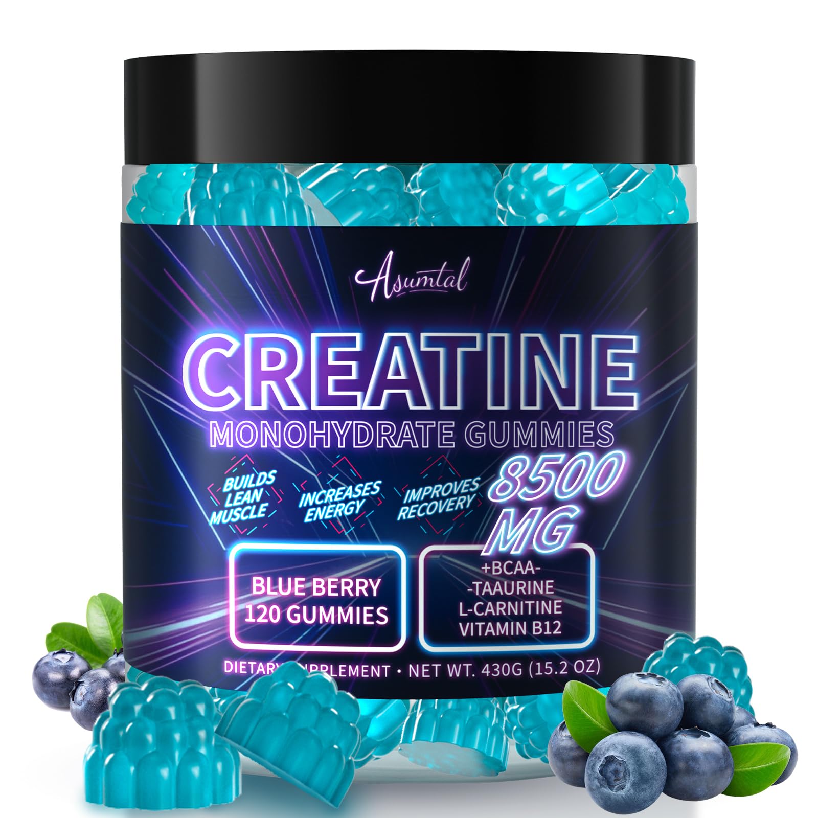 Asumtal Creatine Monohydrate Gummies Complex 8500 MG for Men & Women, Creatine Monohydrate Supplement for Muscle Growth, Strength & Energy Support