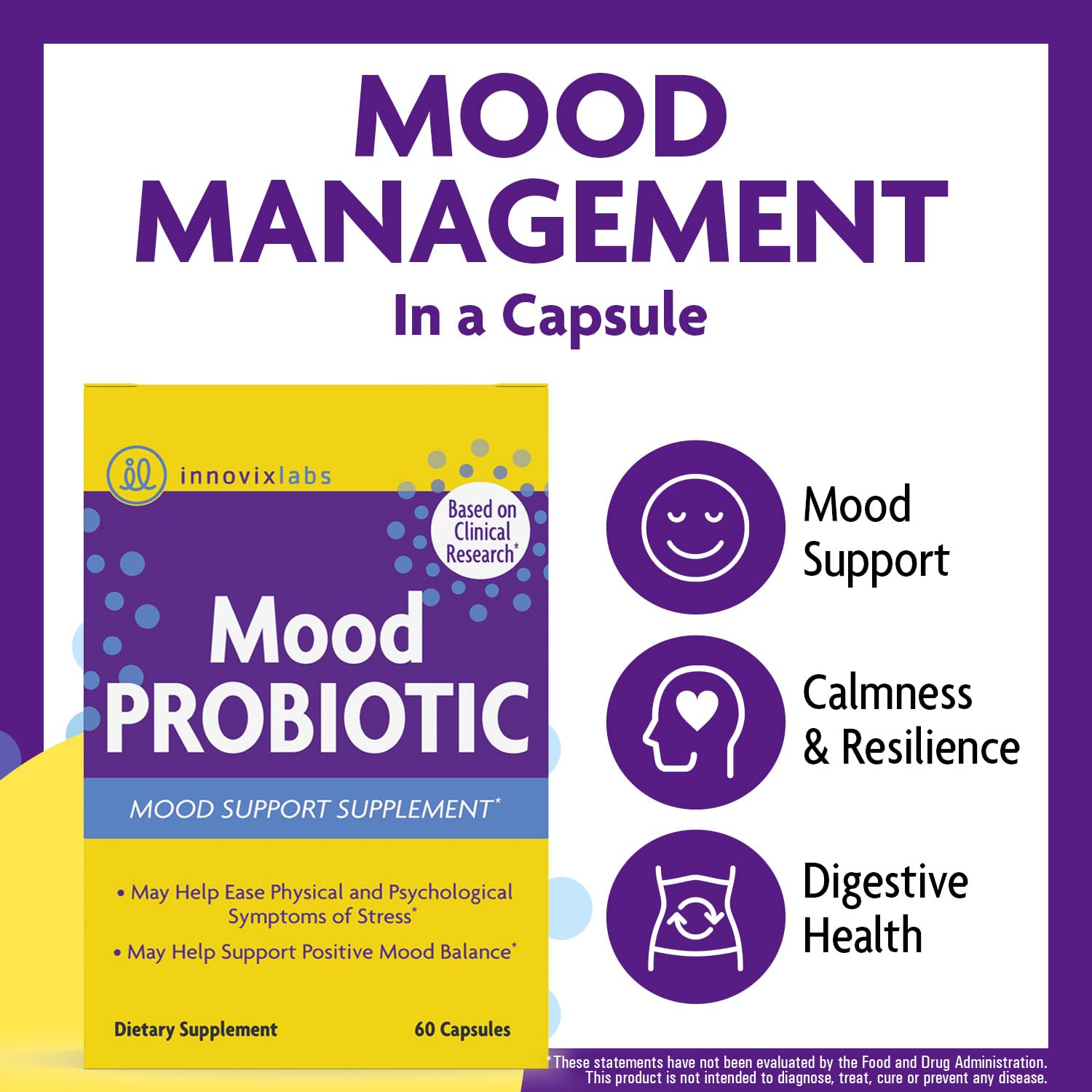 InnovixLabs Mood Probiotic for Women & Men, Clinically Studied Digestive & Mood Support Supplement, Lactobacillus helveticus Rosell-52ND & Bifidobacterium longum Rosell-175, 60 Capsules InnovixLabs Au supplements