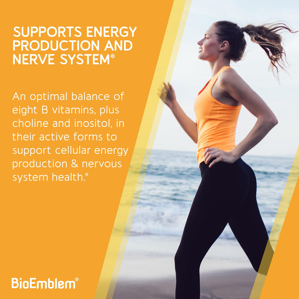 BioEmblem Vitamin B-Complex - All 8 Active Forms with Methyl Folate, Methyl B12, B6, Biotin Plus Choline Inositol, Supports Energy, Metabolism, Brain, Heart Health