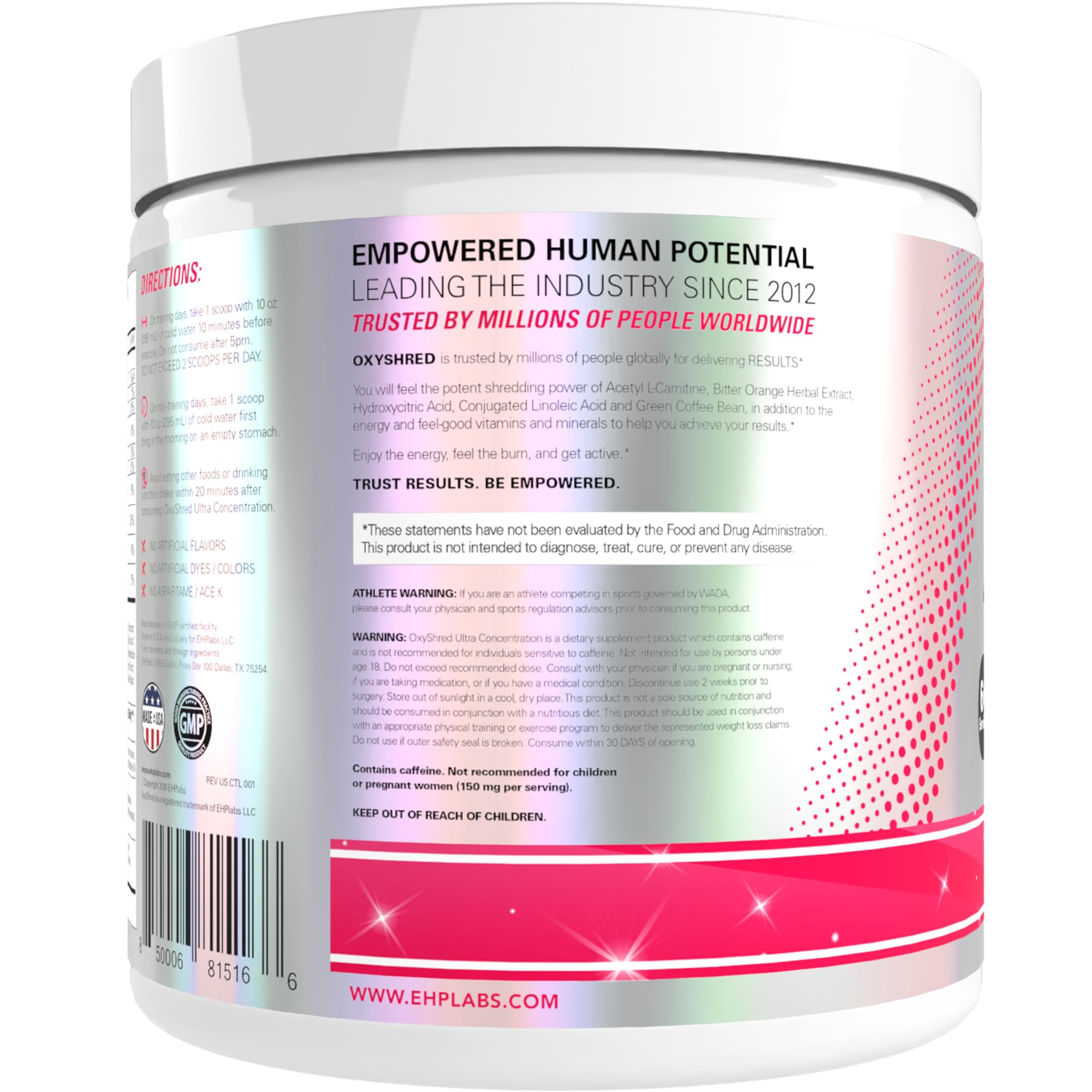 EHP Labs OxyShred Pre Workout Powder - Preworkout Powder with L Glutamine & Acetyl L Carnitine, Energy Boost Drink - Cosmic Blast, 60 Servings