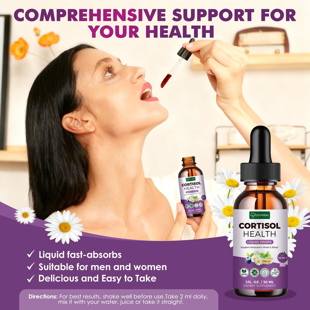 JUYIHEAL Cortisol Supplements, 10 in 1 Cortisol Detox Manager Reducer Hormone Balance Liquid Drops with Ashwagandha, Magnesium, L-theanine JUYIHEAL Au supplements