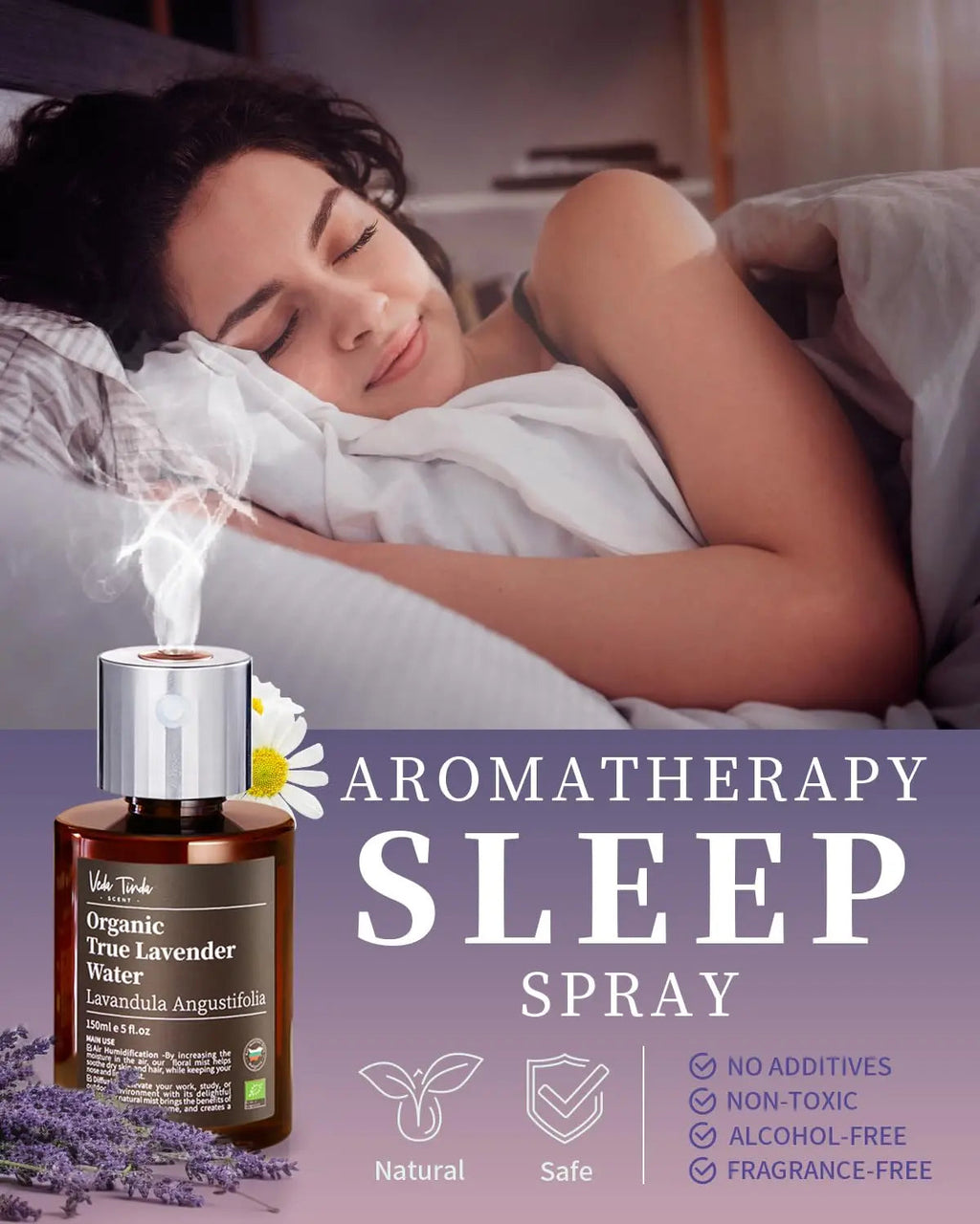 VTS Organic Lavender Water and Roman Chamomile Floral Water with Diffuser, Aromatherapy Air VEDA TINDA SCENT Au supplements