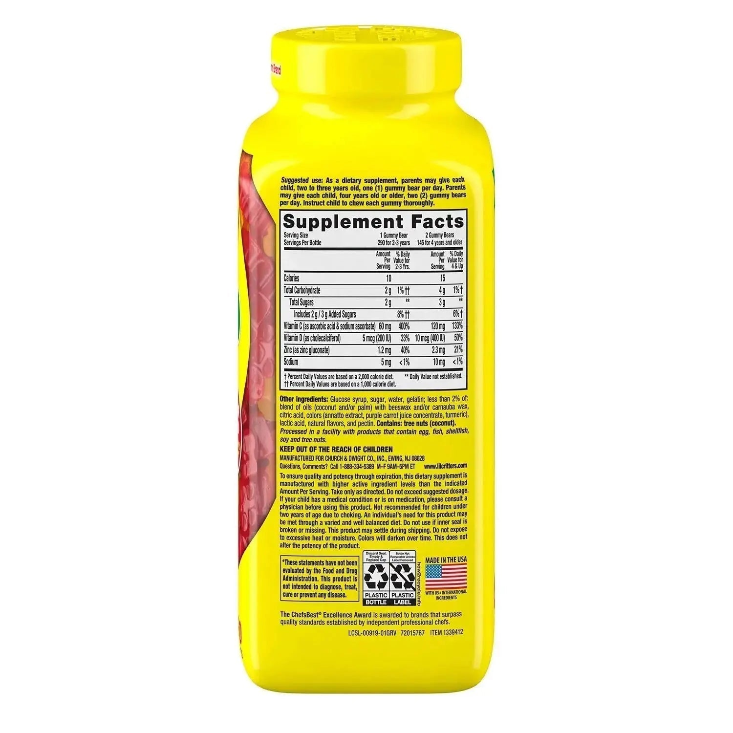 L'il Critter Kids' Immune C Plus Zinc and Vitamin D (290 Count) Vita Au supplements