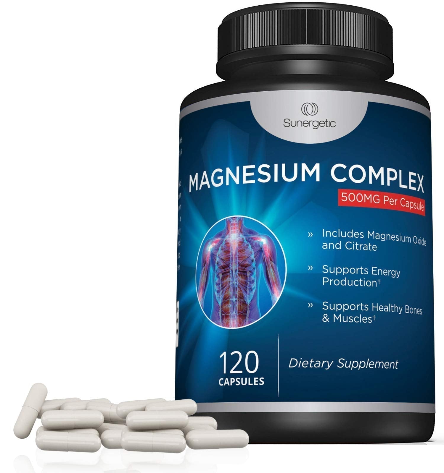 Premium Magnesium Citrate Capsules – Powerful 500mg Magnesium Oxide & Citrate Supplement – Helps Support Healthy Bones, Muscles, Teeth, Energy & Relaxation – 120 Vegetable Capsules Sunergetic Au supplements