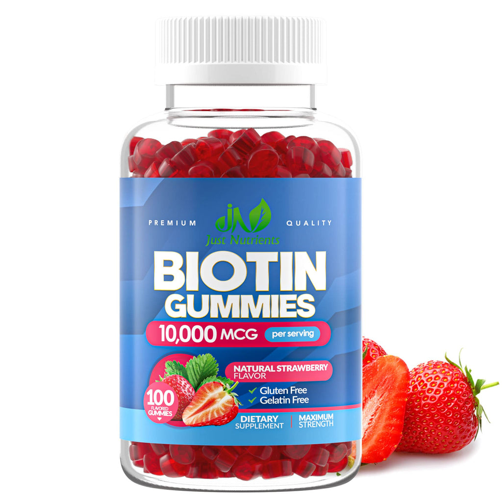 Biotin 10,000mcg Gummies for Hair Growth, Skin & Nails (100 Count) - 2x Maximum Strength Biotin Vitamins for Women & Men - Gluten-Free, Vegan, Non-GMO